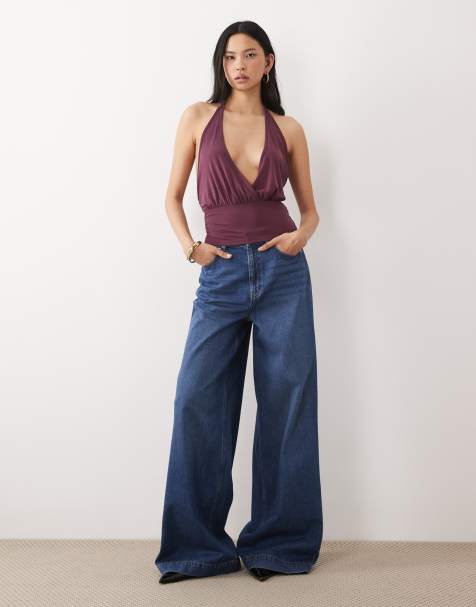 ASOS DESIGN Tall wide leg palazzo jean in dark mid blue