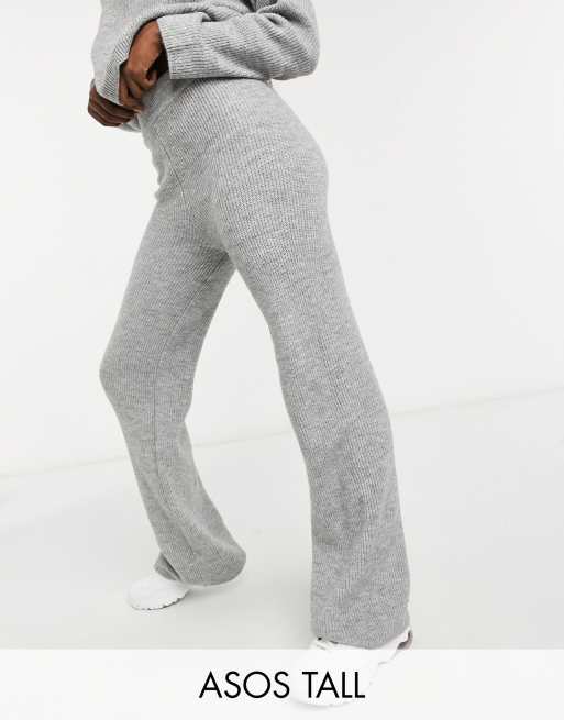 ASOS DESIGN Tall wide leg pant set in gray heather rib