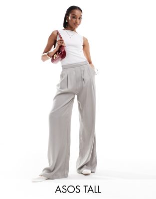 Asos Tall Asos Design Tall Wide Leg Pants In Gray