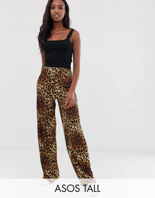 High Waisted Leopard Print Wide Leg Pants