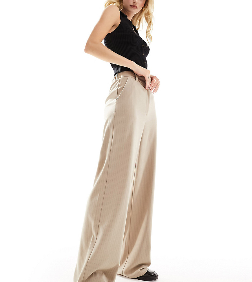 Asos Design Tall Wide Leg Pants In Taupe Pinstripe-neutral