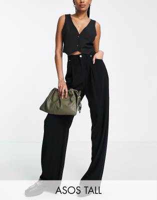 ASOS DESIGN Tall wide leg pants with linen in black