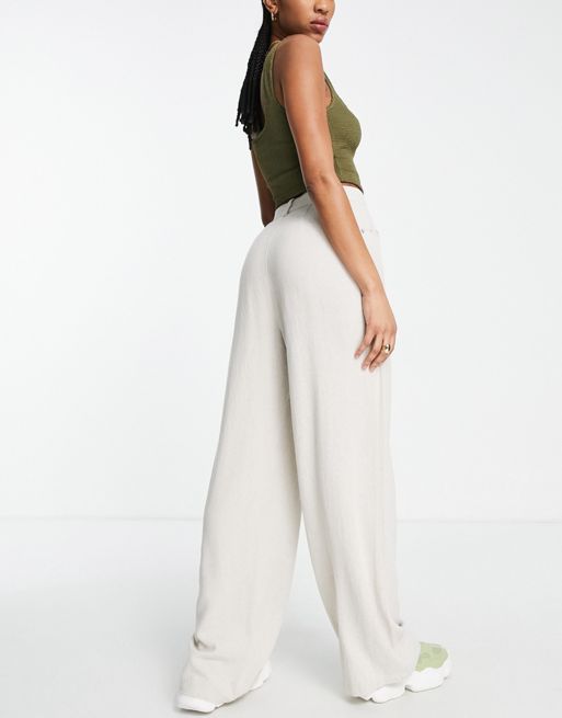 ASOS DESIGN Tall wide leg pants with linen in oatmeal