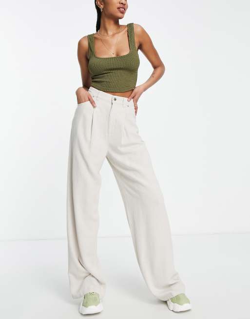 ASOS DESIGN Maternity wide leg trouser with linen in oatmeal