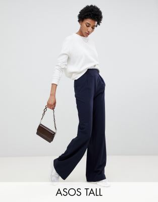 ASOS DESIGN Tall wide leg pants with pleat detail-Navy