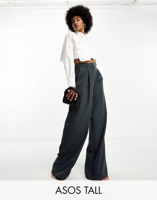 Tall Charcoal High Waisted Wide Leg Trousers