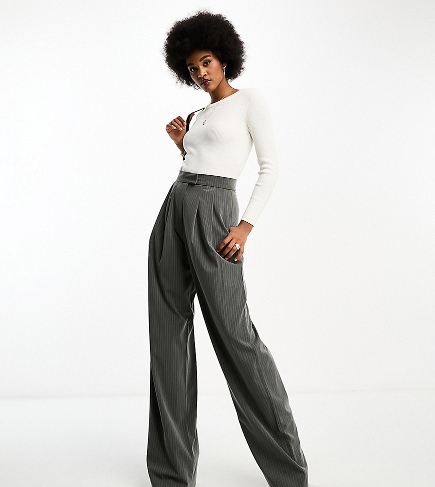 ASOS DESIGN TALL WIDE LEG PLEATED STRIPED PANTS IN GRAY