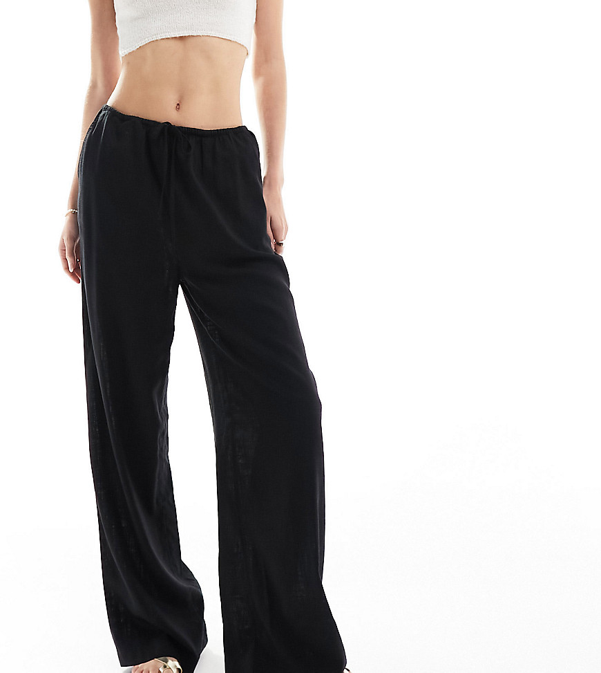 Tall wide leg pull on pants with linen in black