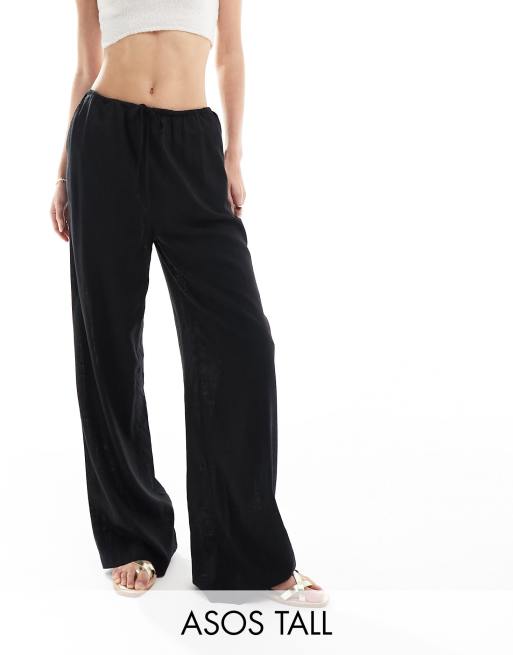 LOFT Velvet Pull On Pants Black Large Tall Elastic Waist Pockets NWT  Minimalist