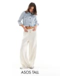 [ASOS Tall] ASOS DESIGN Tall wide leg pull on pants with linen in natural-Neutral 14 Natural