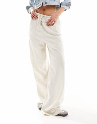 Asos Tall Asos Design Tall Wide Leg Pull On Pants With Linen