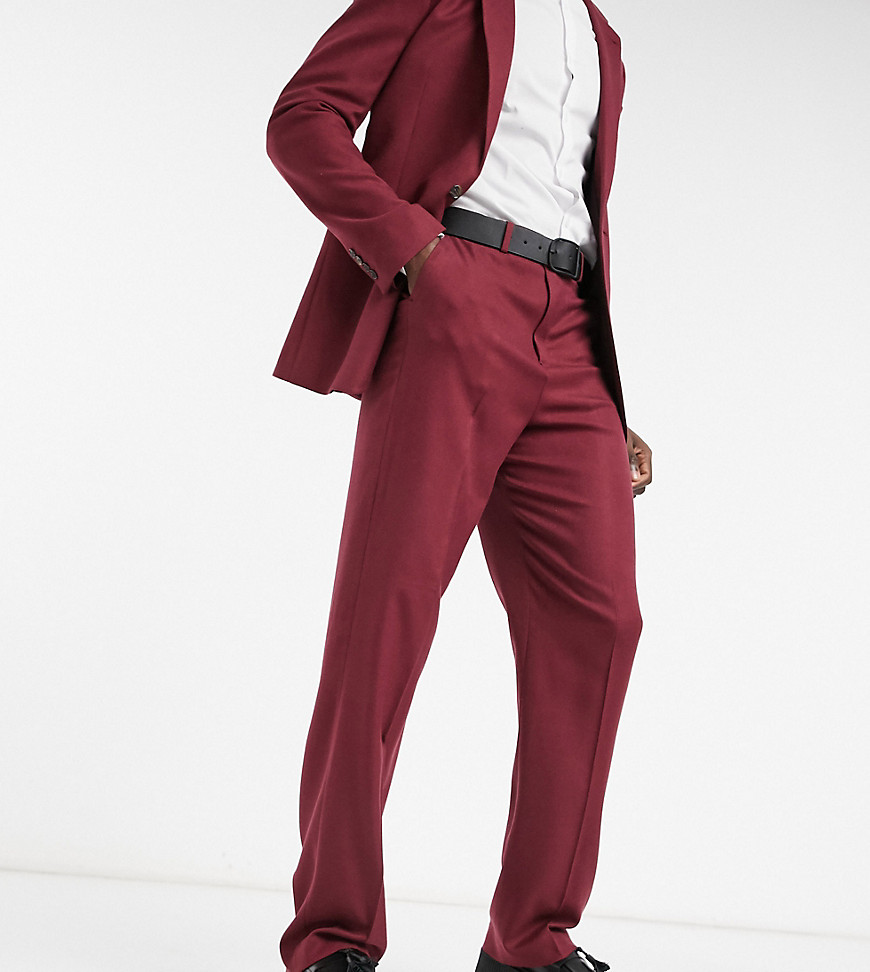 ASOS DESIGN Tall wide leg suit pants in burgundy twill-Red