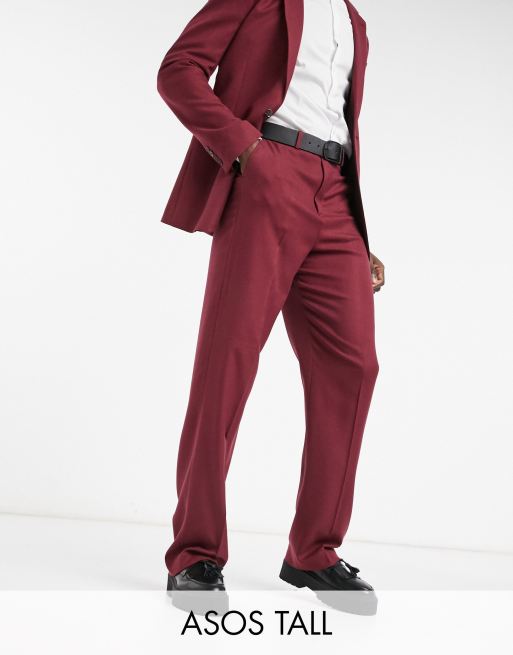 ASOS DESIGN Tall wide leg suit pants in burgundy twill