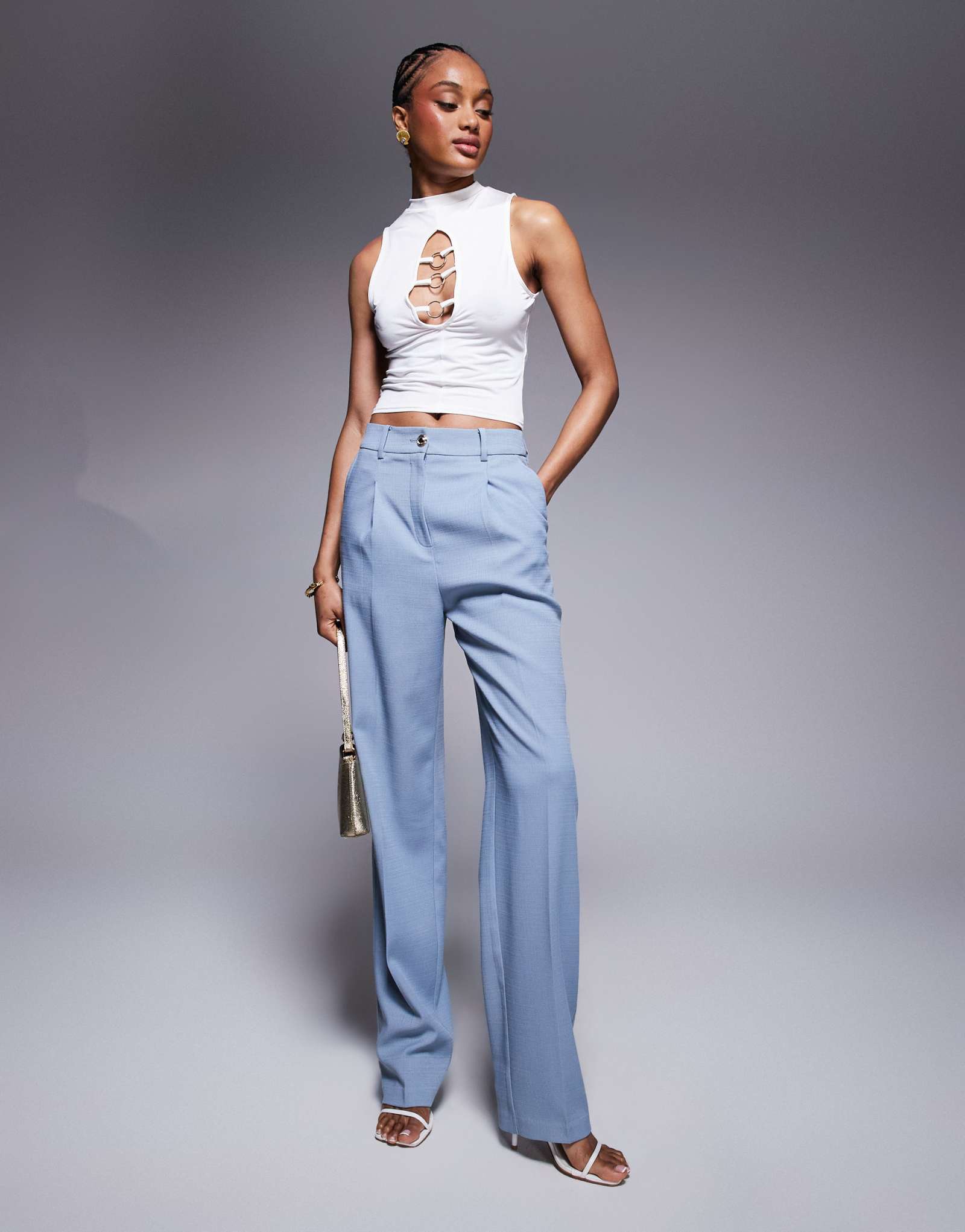Высокие широкие брюки ASOS DESIGN, сшитые на заказ с золотыми пуговицами синего цвета