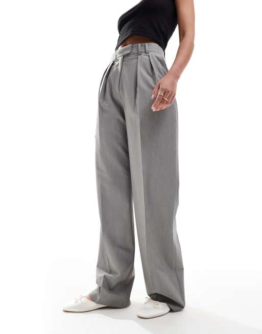 ASOS DESIGN Tall wide leg tailored trousers with pleat detail in grey ASOS