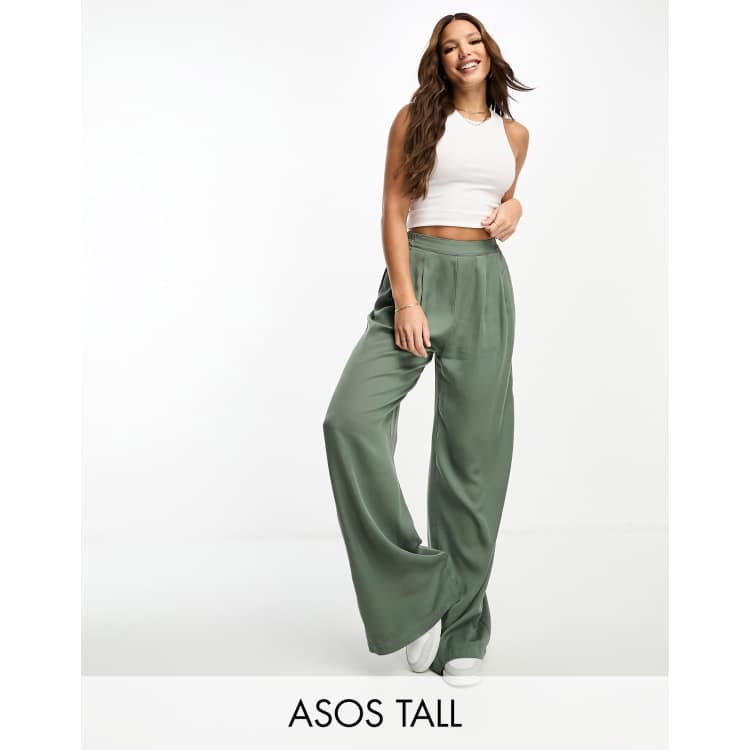 Dark green store wide leg trousers