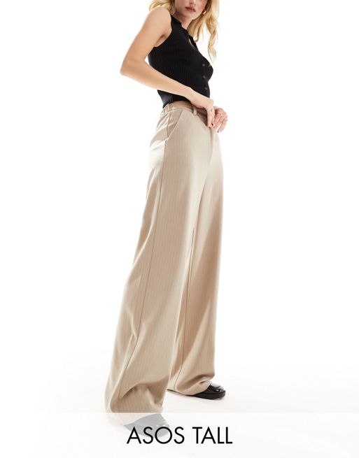 FhyzicsShops DESIGN Tall wide leg trouser but in taupe pinstripe