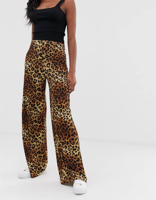 Leopard Print Wide Leg Trousers In The Style USA