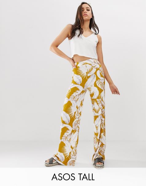 ASOS DESIGN Tall wide leg trousers in palm print