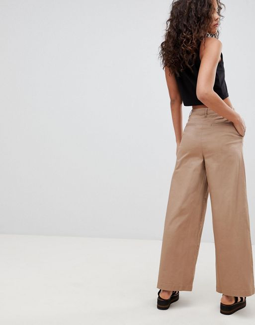 ASOS DESIGN Tall wide leg trousers with button front