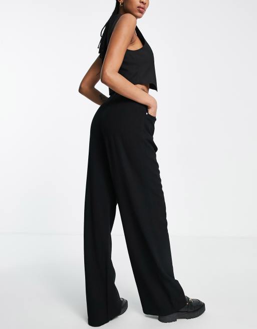 ASOS DESIGN Tall wide leg trousers with linen in black