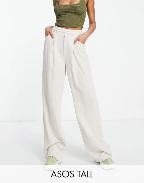 ASOS DESIGN Tall wide leg trousers with linen  in oatmeal - view 1