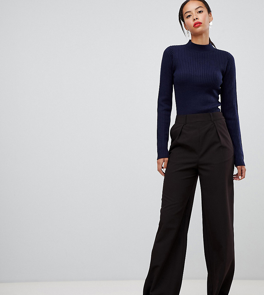 ASOS DESIGN Tall wide leg trousers with pleat detail-Black