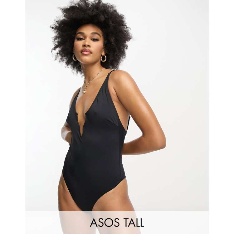 ASOS DESIGN high neck swimsuit in black