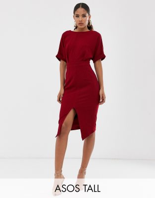 deep red midi dress