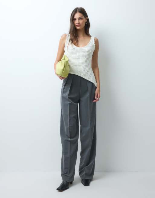 ASOS DESIGN Tall wijde broek met plooidetail in antracietgrijs, 2 van 5