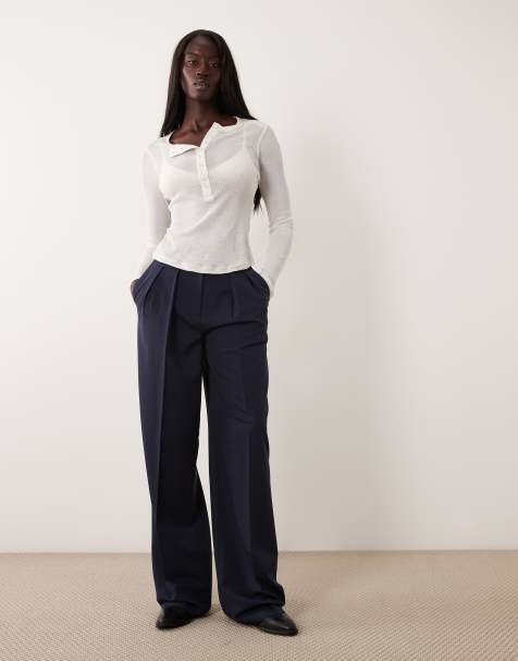 ASOS DESIGN Tall wijde broek met plooidetail in navy - view 1