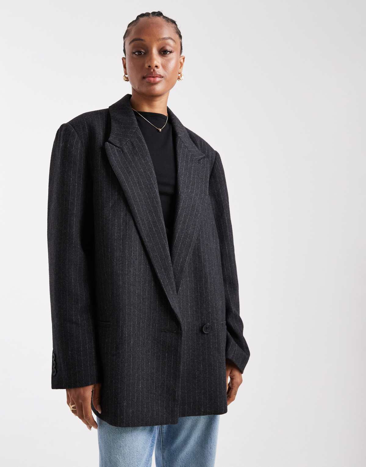 ASOS DESIGN Tall wool blend pinstripe formal blazer in charcoal