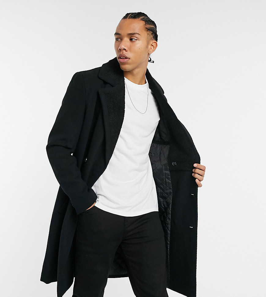 ASOS DESIGN Tall wool mix coat with borg lining in black