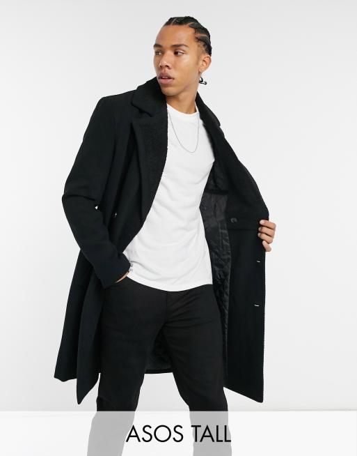 ASOS DESIGN Tall wool mix coat with borg lining in black