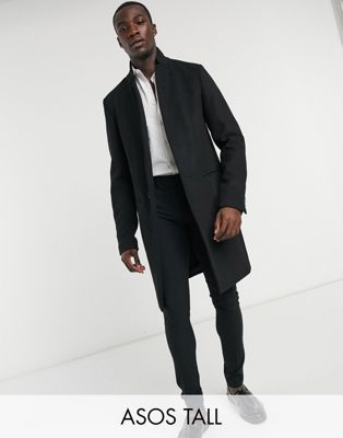 Tall wool-mix coat with inverted lapel 