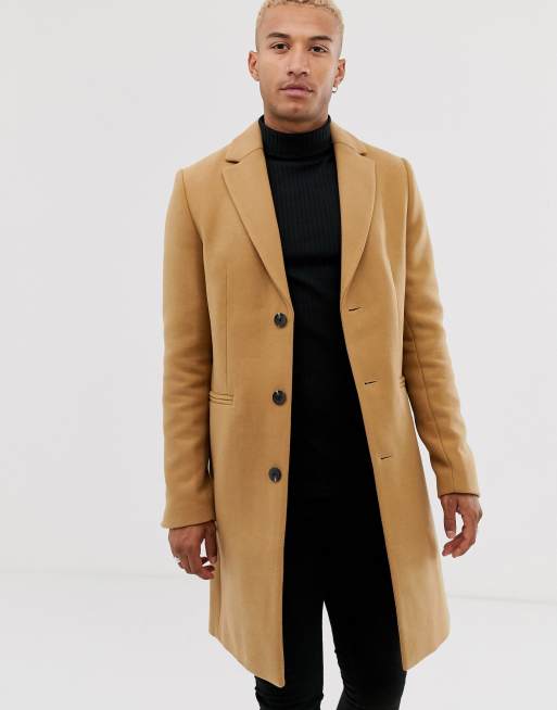 Asos design wool mix outlet trench coat in camel