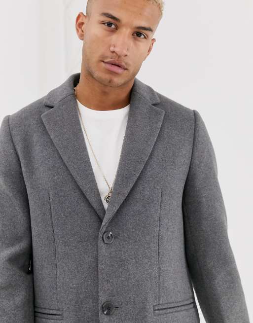 Asos design wool mix hot sale overcoat in light gray