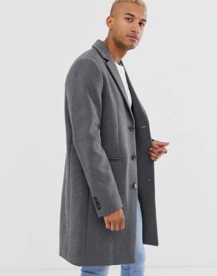asos design wool mix overcoat in light gray