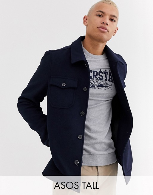 ASOS DESIGN Tall wool mix utility bomber jacket in navy