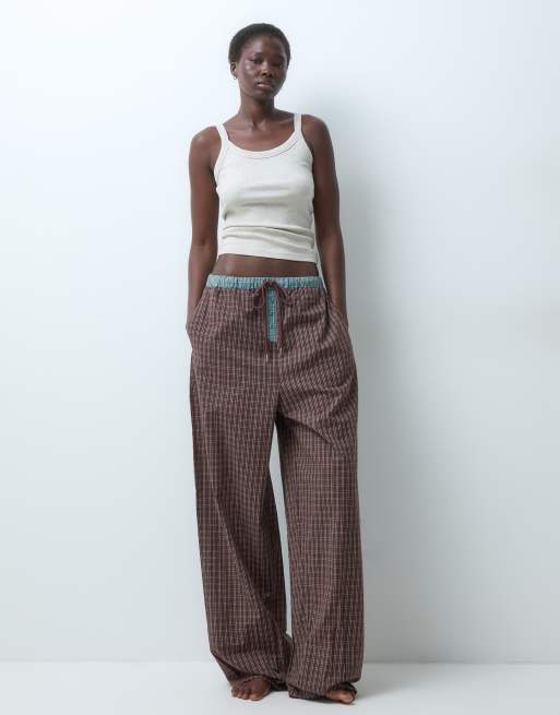 ASOS DESIGN Tall woven pyjama pant in brown check print, 2 of 5