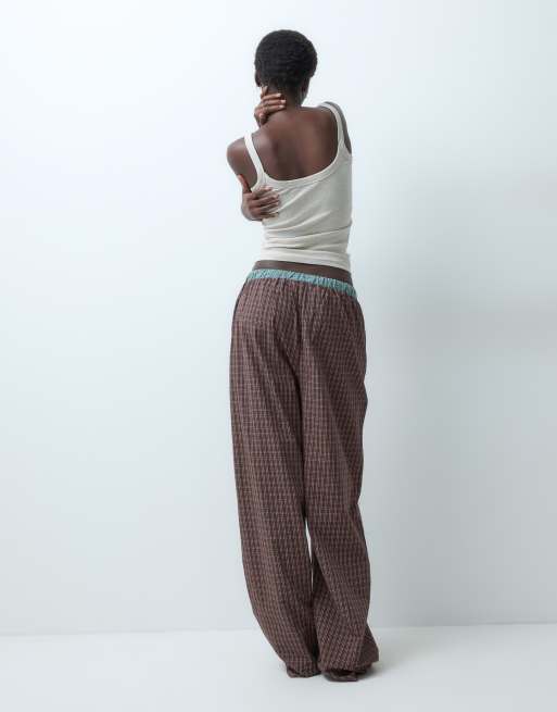 ASOS DESIGN Tall woven pyjama trouser in brown check print, 3 of 5