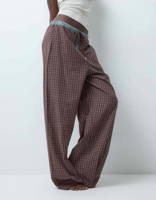 ASOS DESIGN Tall woven pyjama trouser in brown check print, 5 of 5