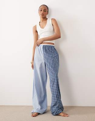 Asos Tall Asos Design Tall Woven Spliced Pajama Pants With Double Waistband In Blue