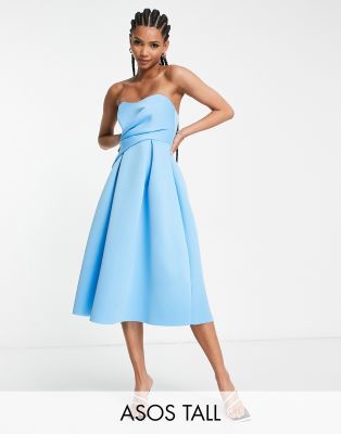 Asos Tall Asos Design Tall Wrap Bandeau Prom Midi Dress In Blue-pink