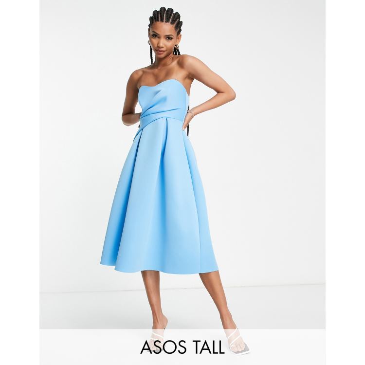 ASOS DESIGN Tall wrap bandeau prom midi dress in blue ASOS