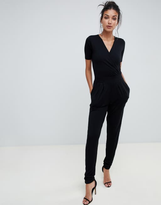 Asos design wrap front jersey jumpsuit with hotsell short sleeve