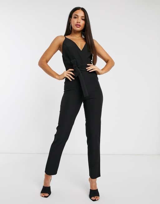 Asos design wrap front jumpsuit store with peg leg and self belt