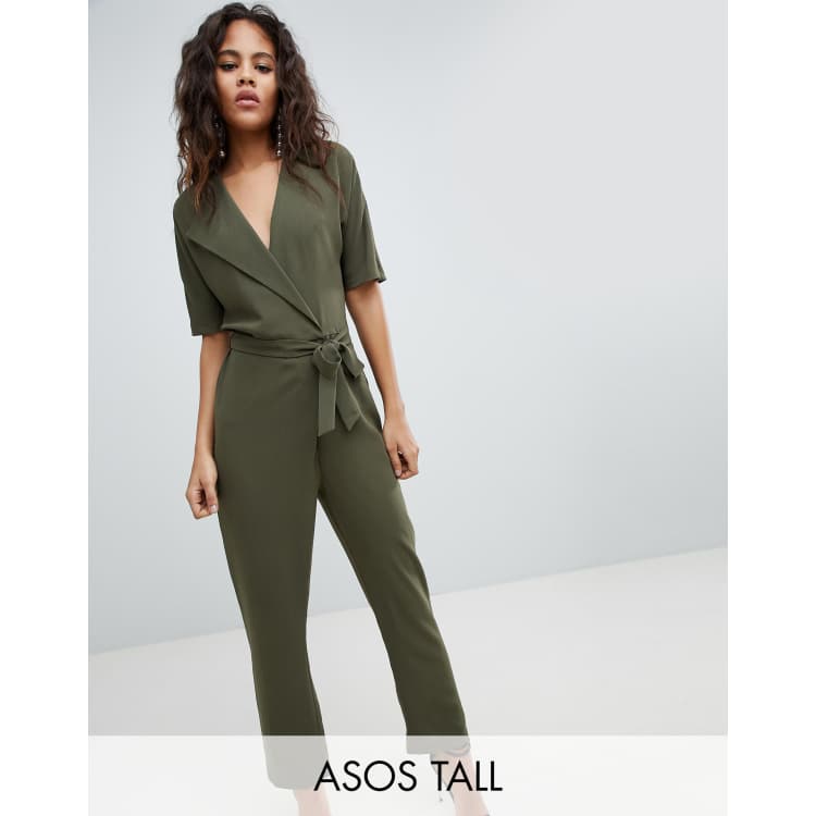 Asos design wrap jumpsuit with clearance self belt