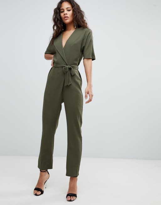 Asos design wrap store jumpsuit with self belt