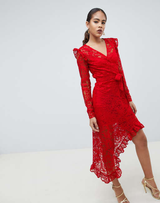 Red lace best sale dress asos